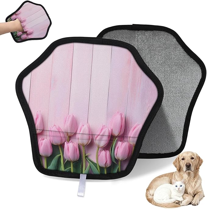 Reusable Pet Hair Removal Glove Spring Tulip Magic Brush for Cat & Dog Hair Remover for Car, Sofa, Bedding, Clothes - 9x9 Mitt Washable