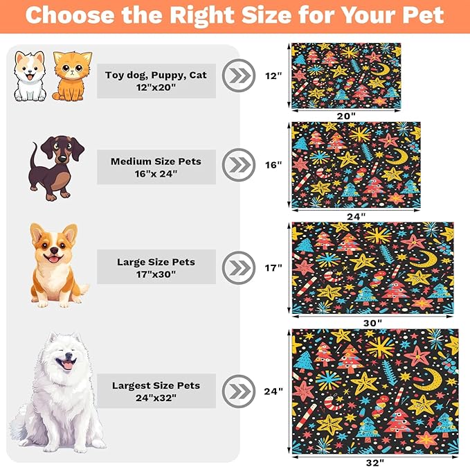 Christmas Tree Dog Food Mat for Floors Absorbent, Quick Dry Water Dispenser Mat for Food, Water, Pet Supplies 17" x 30", Star Moon