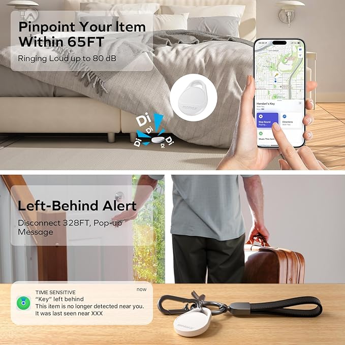 MOMAX Key Finder Luggage Tracker Smart Tag for Key, BR10 (White, 1 Pack)