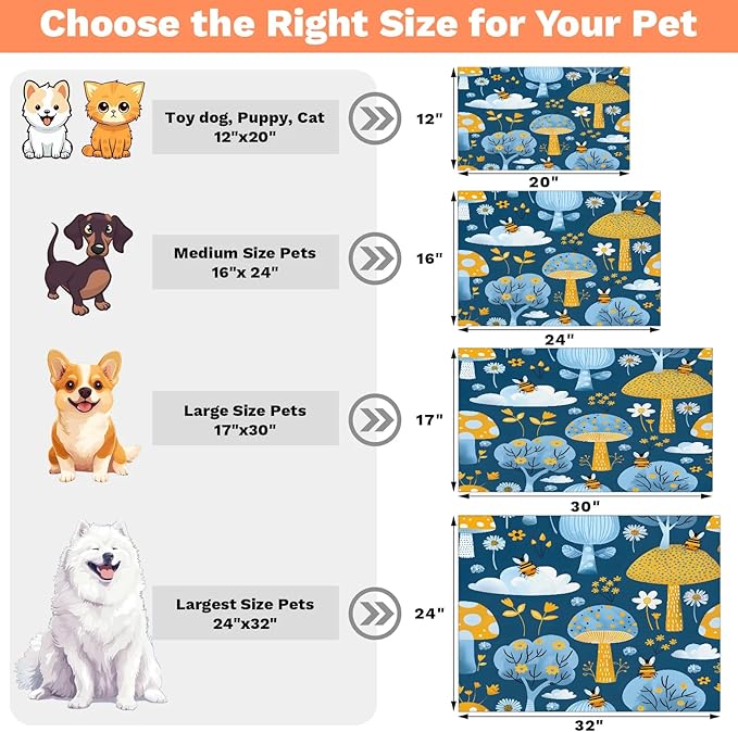 Tree Dog Food Mat for Floors Absorbent, Quick Dry Water Dispenser Mat for Food, Water, Pet Supplies 24" x 32", Flower
