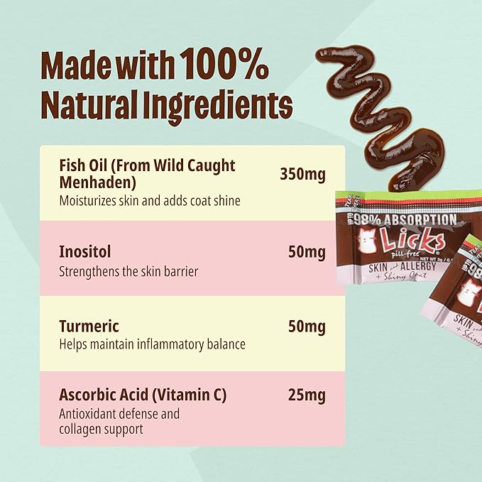 Licks - Cat Allergy - Cat Skin and Allergy - LiquiPaks - 30 Use