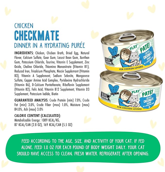 Weruva B.F.F. Play - Best Feline Friend Paté Lovers, Aw Yeah!, Chicken Checkmate with Chicken, 5.5oz Can, (Pack of 16)