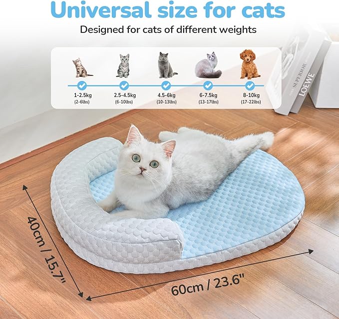 CATISM Cat Cooling Mat - Pet Bed Mat for Cats or Small Dogs, Cat Bed Cat Sleeping Beds with Pillow Soft and Comfortable, Cozy Pad Washable, Non-Slip Bottom Removable