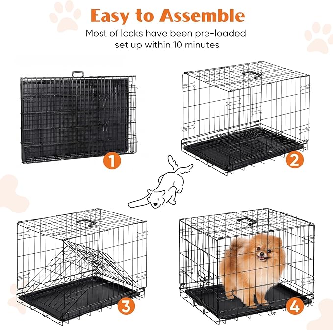 Sweetcrispy 24 Inch Single Door Dog Crate, Metal Pet Kennel with Secure Lock, Foldable Design, Removable Tray for Easy Cleaning, Portable Puppy Cage for Small Dogs, Ideal for Training & Travel