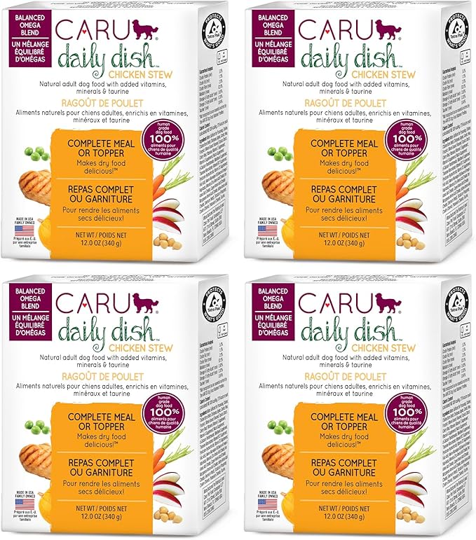 Caru - Daily Dish Chicken Stew - for Dogs - Supports Overall Pet Health - Wet Dog Food/Meal Topper - Human Grade Ingredients - Grain, Corn & Soy Free - Non-GMO - Made in USA - 12 oz - Pack of 4