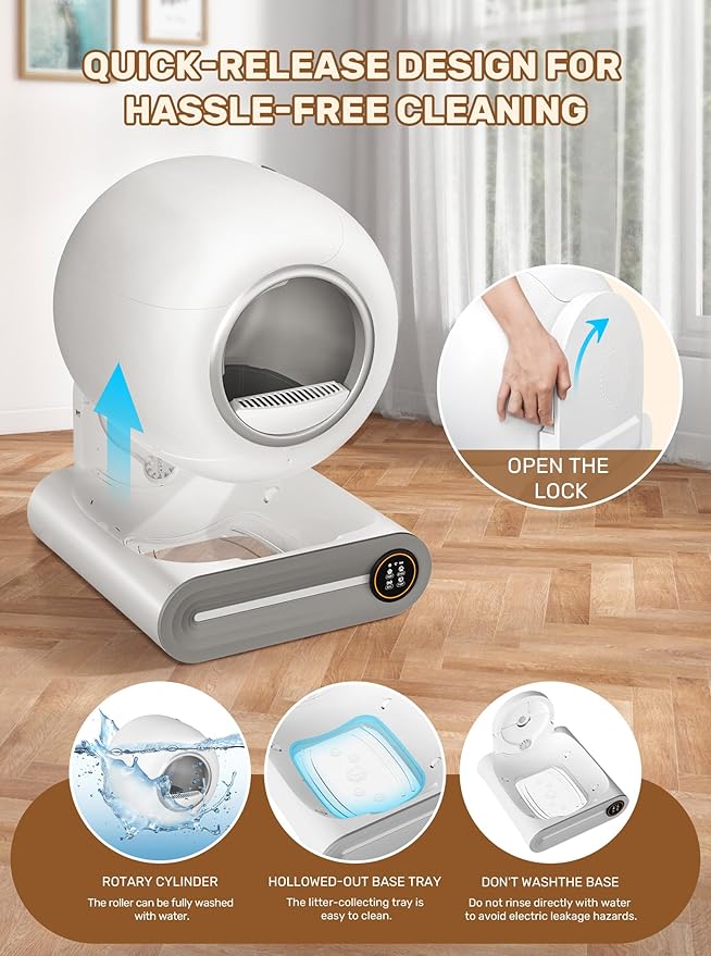 Automatic Litter Box, Upgraded Robot Self Cleaning Litter Box for Multiple Cats, 65L+9L Extra Large, Features Negative ion Sterilization and Deodorization, APP Control, 3 Rolls Litter Bag Liners