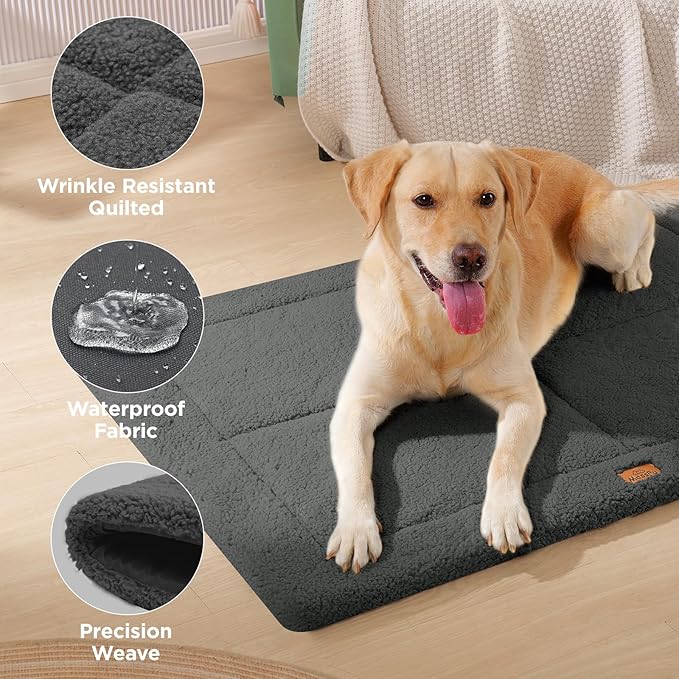 Reversible Dog Crate Pad Bed for Large Dogs,Washable & Non-Slip Kennel Pet Mat, High Density Foam and Soft Fleece Cat Bed for Indoor & Outdoor Use, 41" x 28", Dark Gray