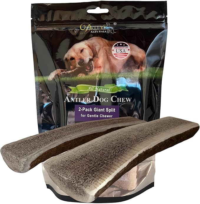 2‑Pack Giant Split Elk Antler Dog Chews – 7.5‑10 Inch Natural, Long‑Lasting Chews for Medium & Large Dogs Under 60 lbs, Center‑Split Design for Safer Chewing & Marrow Access