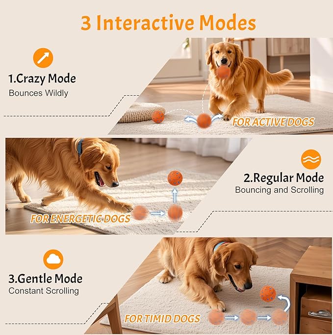 Dog Balls: Interactive Dog Ball, Self-Moving Dog Toy with Auto-Rolling & Bouncing, E-TPU Material, IP54 Waterproof, Motion-Activated (Orange, Large)