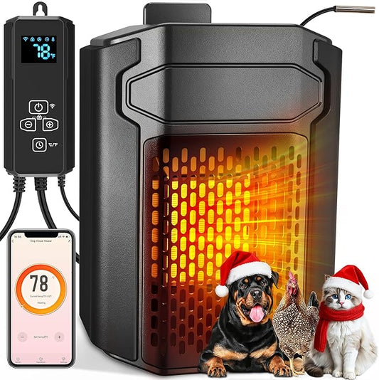 PETNF Dog House Heater with Thermostat & WiFi App Control 2026, 45–113°F, 24H Timer, 500W Fast Heating Outdoor Pet House Warmer, Safe Anti-Chew Cord, Waterproof for Dogs, Cats & Chicken Coops