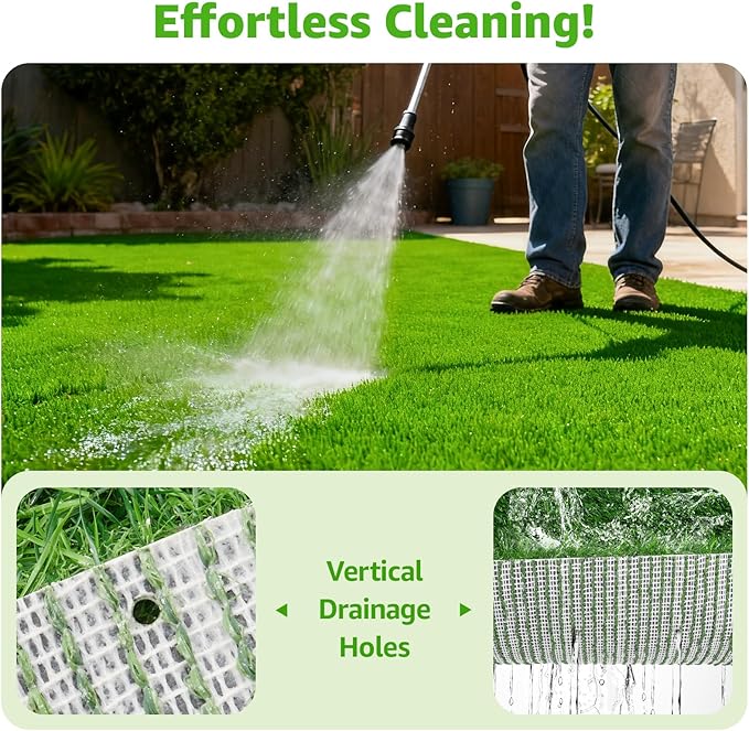 Artificial Turf Grass Outdoor - Synthetic Realistic Fake Grass Indoor Rug with Drainage Holes for Patio, Balcony, Backyard, Landscape Decortaion - Pet Friendly Dog Grass Mat (5FT x 8FT)