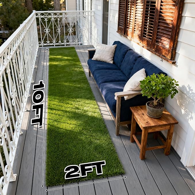 XLX TURF Artificial Grass Outdoor Runner Rug 2 FT X 10 FT - Pets Friendly Soft Fake Grass 25mm High Pile