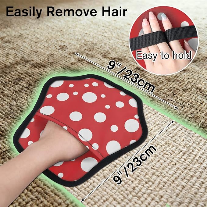 Round Dots Print Electrostatic Pet Hair Removal Glove for Cats & Dogs - Reusable Grooming Mitt for Couch, Carpet, Car Seat & Laundry - Large 9x9 Inch