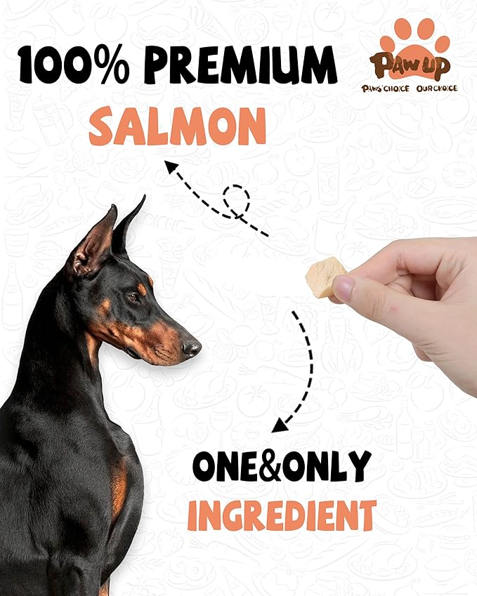 PAWUP Freeze Dried Salmon Dog Treats, Single Ingredient Raw Dog Food Toppers, Healthy Training Treats for Dogs,3.8 oz