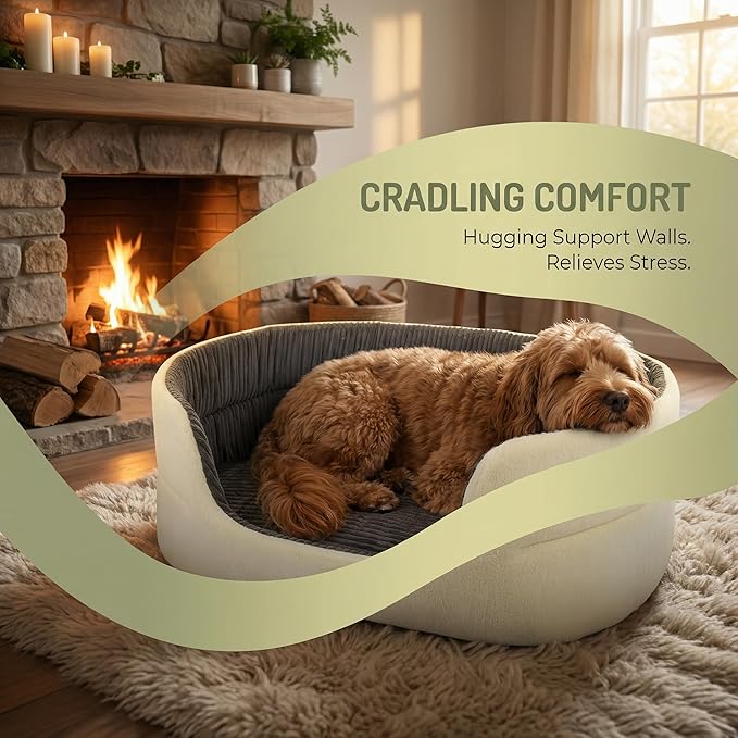 Small Dog Bed Cat Bed 16x20 Inch, Calming Pet Bed for Puppies, Teacup Dogs & Kittens, Half-Enclosed Open-Top Velvet Anti-Anxiety Bed, Machine Washable Cozy Snuggle Bed (White)