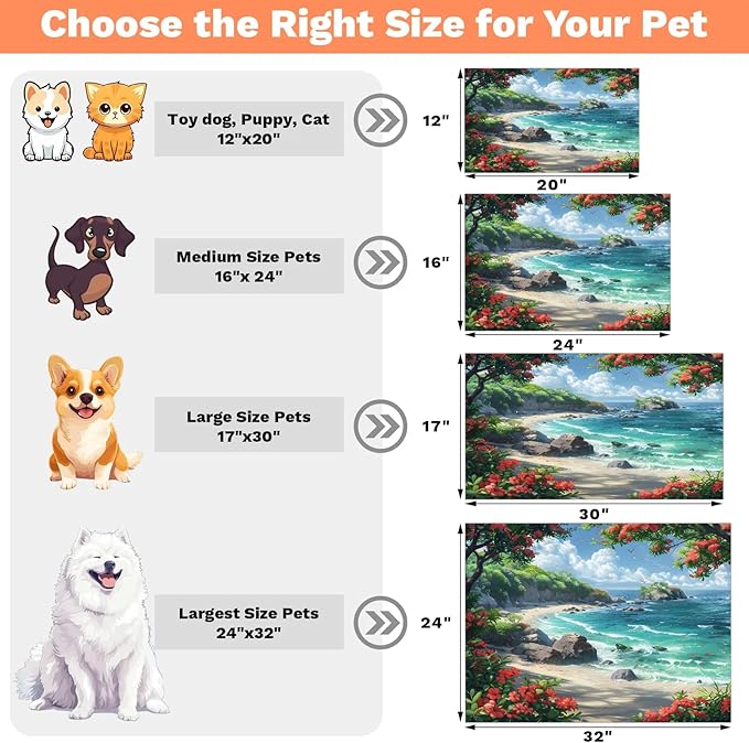 Sea Ocean Dog Food Mat for Floors Absorbent, Quick Dry Water Dispenser Mat for Food, Water, Pet Supplies 24" x 32", Hawaiian Beach