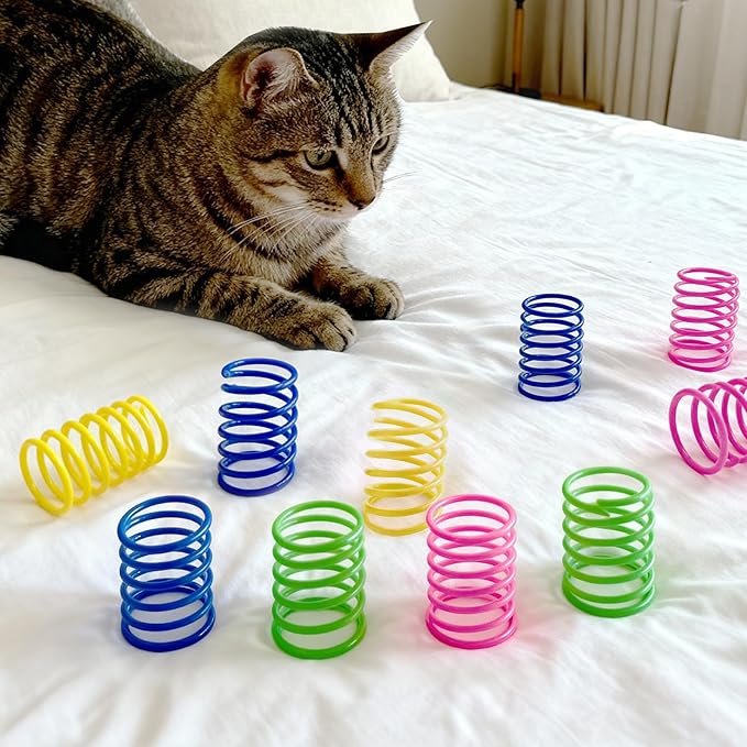 AGYM Cat Spring Toys, 24 Pack Cat Spiral Springs for Indoor Cats, Colorful & Durable Plastic Spring Coils Attract to Swat, Bite, Hunt, Interactive Toys for Kittens