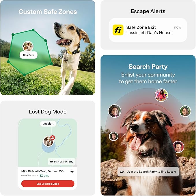 New Fi Series 3+ Smart Dog Tracker Collar [12 Month Membership Included] GPS Tracker for Dogs with Health & Behavior Monitoring, Escape Alerts, Waterproof, LED, Apple Watch Compatible (Gray, Small)