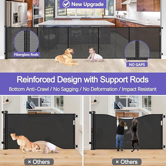 42 Inch Extra Tall Baby Gate 120 Inch Extra Wide Retractable Baby Gates for Large Openings, Upgraded Retractable Gate Keeps Pets from Getting Under Tall Pet Gate, Indoor/Outdoor Long Dog Gate