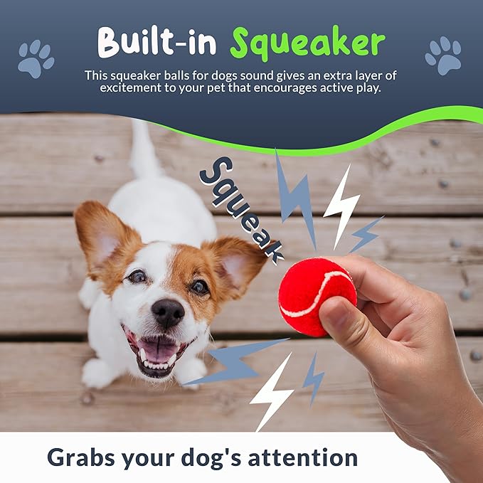 Colorful Squeaky Tennis Balls for Small Dogs and Puppies - 1.5 Inch - 12 Pack - Dog Training Toys for Positive Reinforcement, Interactive Squeaker Ball To Engage Attention Outside, Ball Launcher Fetch
