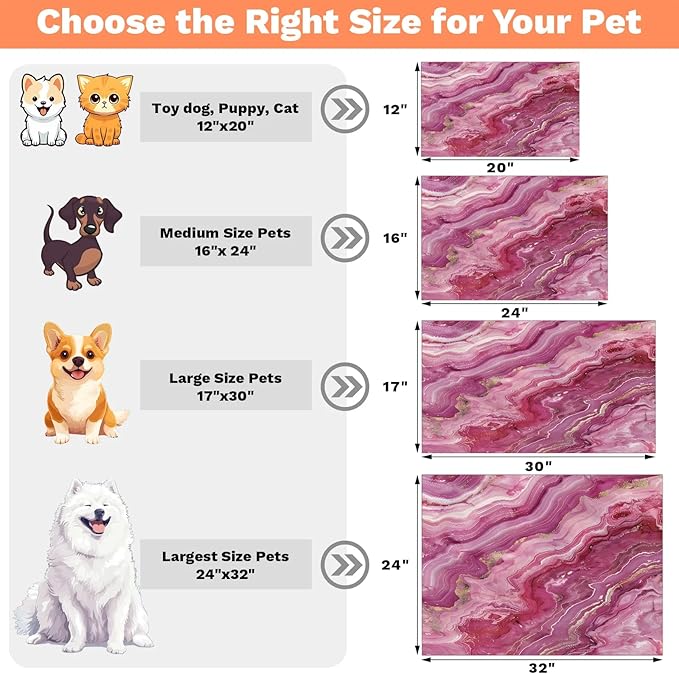 Pink Marble Dog Food Mat for Floors Absorbent, Quick Dry Water Dispenser Mat for Food, Water, Pet Supplies 24" x 32", Abstract