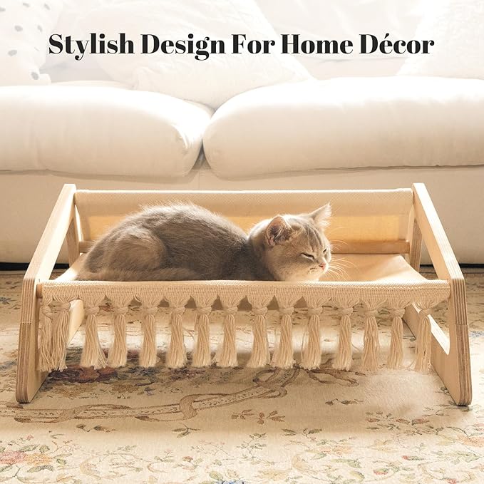 CHEERHOME PETS Cat Hammock Bed with Removable Washable Cover, Pet Couch Sofa for Indoor Cats Elevated Kitty Lounge Chair Suitable for Puppy, Wooden Cat Furniture(Large)