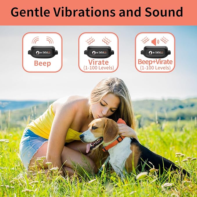 PaiPaitek No Shock Dog Training Collar for 2 Dogs – 3300ft Remote, Waterproof Vibration Collar for 2 Dogs, Humane Vibration & Beep, 5-120 lbs