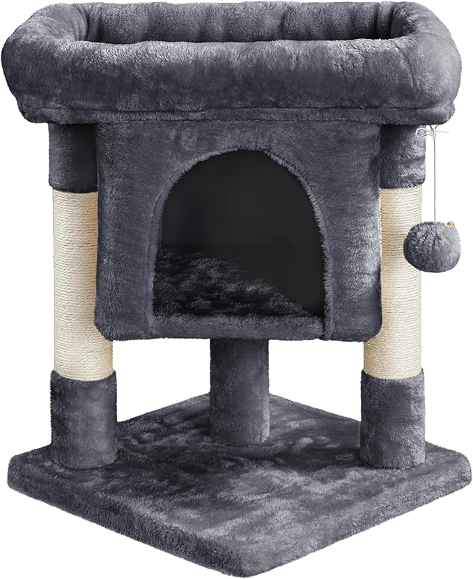 Yaheetech Cat Scratching Posts with Bed, 23.5 Inches Cat Kitten Scratcher Featuring with Sisal Scratch Posts, Interactive Dangling Ball for Indoor Large Cats, Dark Gray