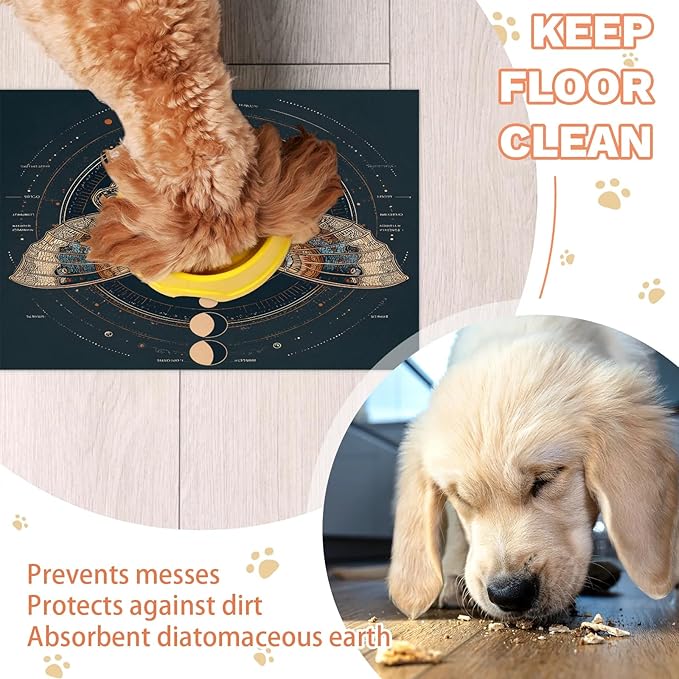 Boho Butterfly Dog Food Mat for Floors Absorbent, Quick Dry Water Dispenser Mat for Food, Water, Pet Supplies 12" x 20", Sun Moon