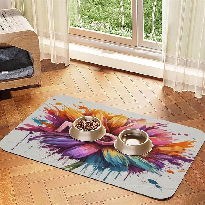 Dog Food Mats for Floors Absorbent Pet Cat Food Mat Happy Mother's Day Floral Gift for Mom Je Non Slip Dogs Bowl Mats Water Dog Placemats Feeding Mat Pet Supplies 18X12In