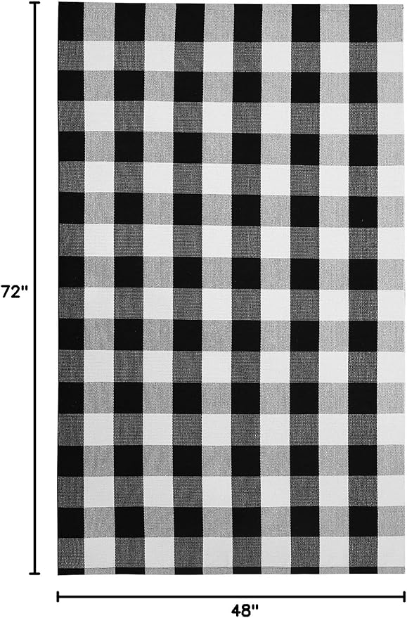 KOZYFLY Buffalo Plaid Area Rug 4 x 6 Ft Black and White Checkered Rug Washable Outdoor Rugs Cotton Rugs for Bedroom Front Door Mat Carpet for Front Porch Living Room Dining Room Kitchen