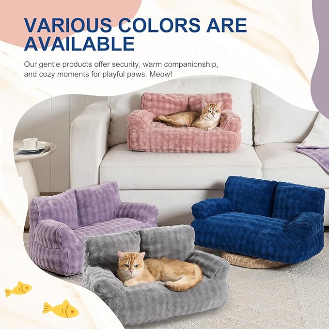 Cat Couch Bed, Cute Soft Pet Sofa for Indoor Cats Kittens Puppies with Removable Washable Cover, 26"x15", Navy Blue