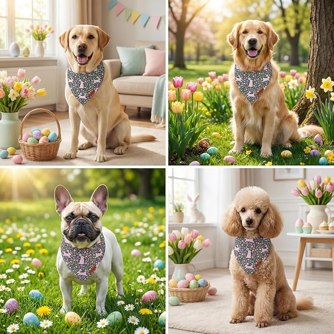 PTDECOR Easter Dog Bandana, Rabbit Floral Dog Scarf, Premium Durable Fabric, Black Easter Bandanas for Small Dogs Pets (Small)