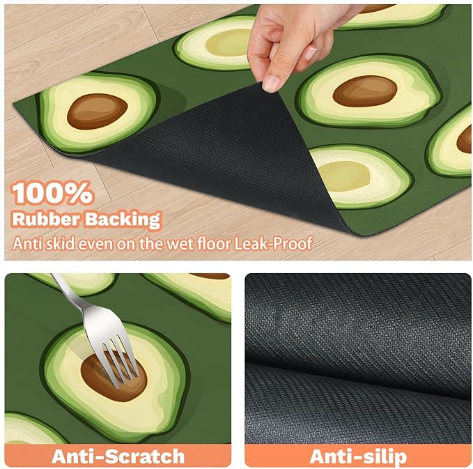 Green Avocado Dog Food Mat for Floors Absorbent Dog Bowl Mat for Food and Water Dispenser Quick Dry Cat Food Placemat Pet Supplies 17" x 30", Fruit Slice