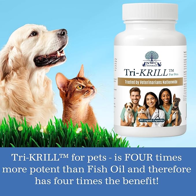 NWC Naturals Tri-Krill Oil Capsule Supplement for Dogs and Cats, Supports Joint, Brain, Supports Healthy Skin and Coat, Pure Antarctic Krill with Astaxanthin, Omega-3, DHA, EPA