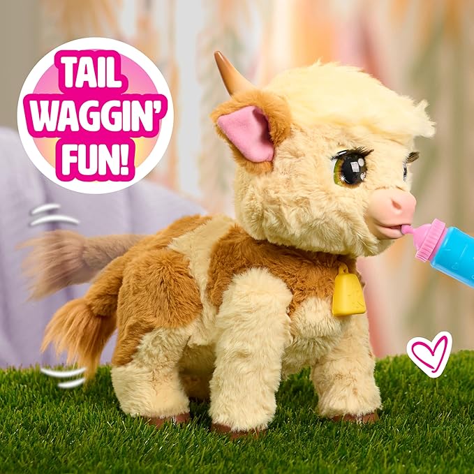 FurReal Maggie The Feed & Follow Cow, 11 Inch Interactive Highland Mini Cow, for Boys and Girls, Ages 4 and up