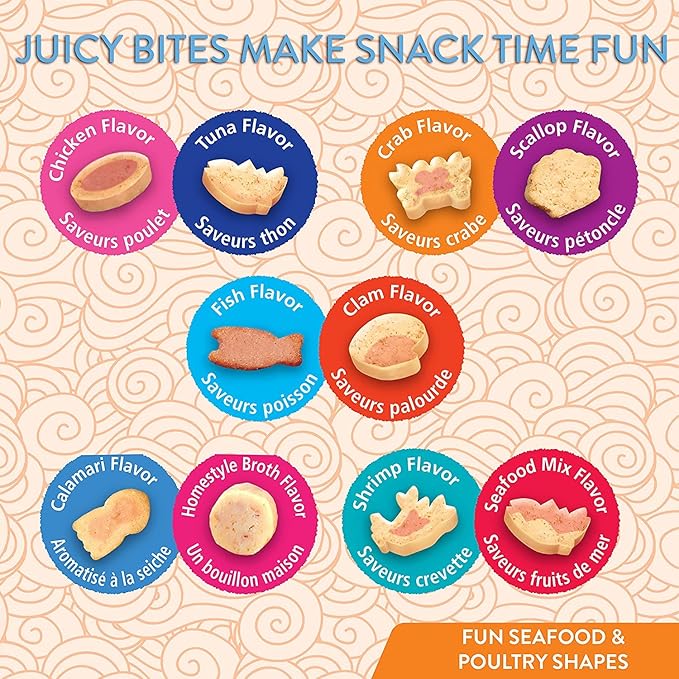 INABA Juicy Bites Grain-Free, Soft, Moist, Chewy Cat Treats with Vitamin E and Green Tea Extract, 0.4 Ounces per Pouch, 9 Pouches Total (3 per Bag), Fish and Clam Flavor
