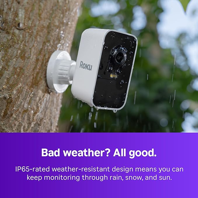 Roku Battery Camera for Home Security - New 2025 Weather-Resistant Indoor & Outdoor Wireless Camera & Pet Monitor with 1080p HD & Two-Way Audio - Rechargeable, Motion Detection & Wi-Fi (Pack of 4)