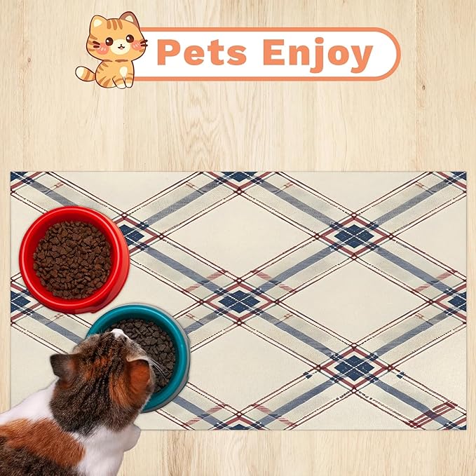 Buffalo Check Dog Food Mat for Floors Absorbent, Quick Dry Water Dispenser Mat for Food, Water, Pet Supplies 16" x 24", Plaid