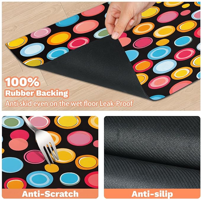 Polka Dot Dog Food Mat for Floors Absorbent Dog Bowl Mat for Food and Water Dispenser Quick Dry Cat Food Placemat Pet Supplies 16" x 24", Colorful Circles