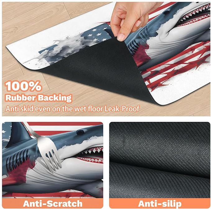 Cool Sharks Dog Food Mat for Floors Absorbent Dog Bowl Mat for Food and Water Dispenser Quick Dry Cat Food Placemat Pet Supplies 16" x 24", American Flag