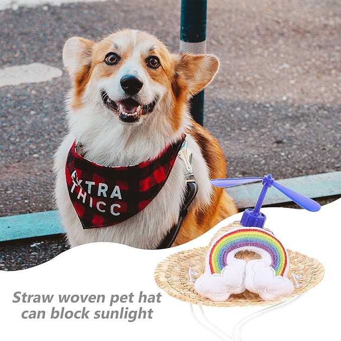 Pet Straw Hat with Rotor Cute Woven Straw Cap Small Size Photo Props for Dogs Pet Supplies Decorative Doggy Hat for Outdoor and Home Use