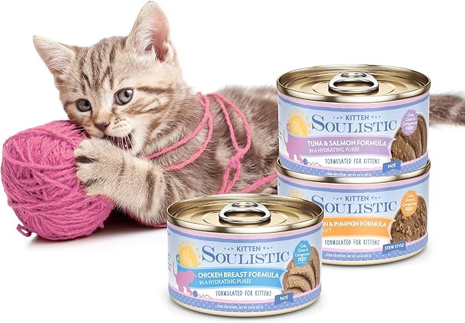Soulistic Kitten, Tuna and Salmon Formula in Hydrating Purée, 3oz Can, Pack of 12