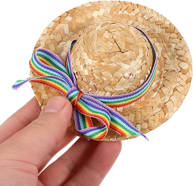 Dog Straw Hat Woven Pet Hat with Natural Straw Bow for Small to Medium Dogs Pet Supply for Photo Shoot and Birthday Celebration