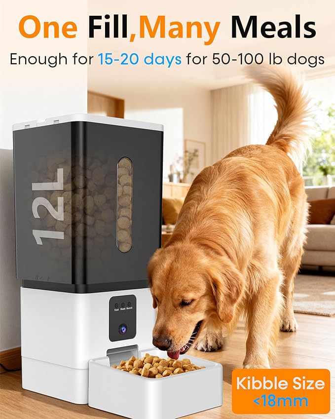 Automatic Dog Feeder Large Breed: 12L/50 Cups with HD 1080P Camera - 5G WiFi Anti-Clog Timed Dog Feeder for Golden Retriever Busy Owners by UTCG