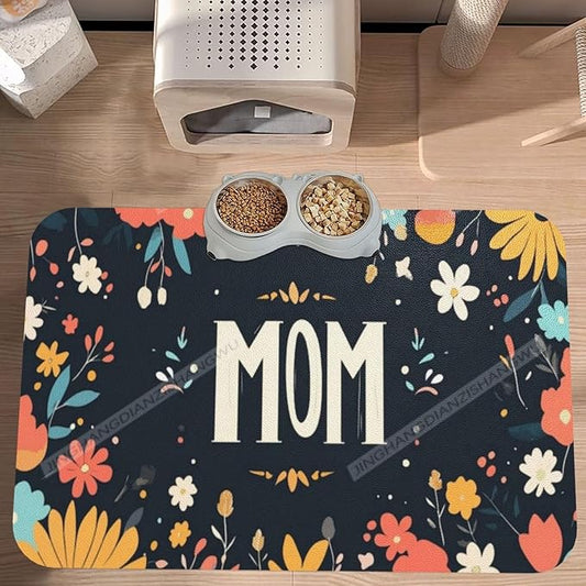 Absorbent Dog Water Cat Mat for Food Water Bowl Quick Dry Happy Mother's Day Floral Gift for Mom Bx Pet Feeding Mats No Stains Dog Food Mat Pet Accessories Supplies Cat Bowl Mats 18X12In