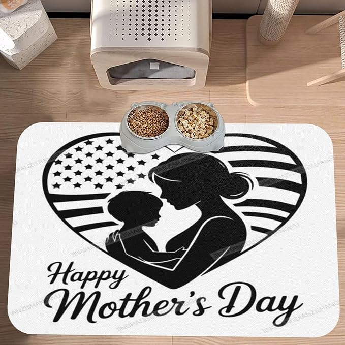 Non Slip Mat for Dog Pet Cat Dog Food Mats Happy Mother's Day Floral Gift for Mom Ik Water Bowl Mat Quick Dry Absorbent Cat Feeding Mats 18X12In