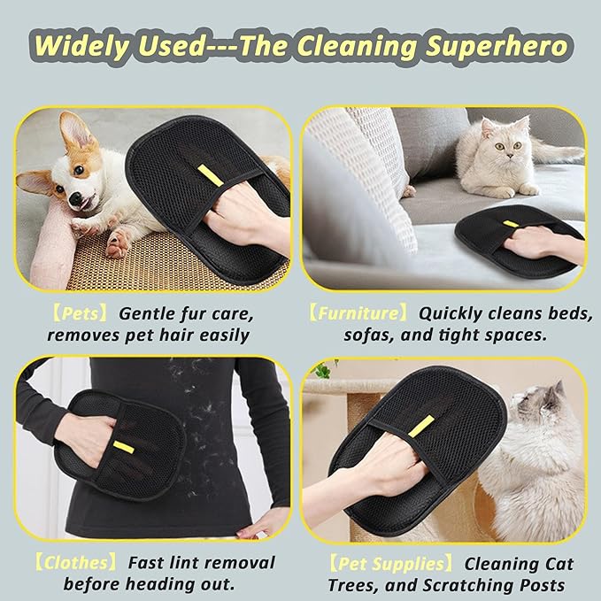 2 Pack Pet Hair Remover, 2025 Upgrade Resuable Electrostatic Pet Hair Remover Gloves for Couch, Carpet, Furniture,Double Sided Cat Grooming Glove for Cat & Dog with Brush Set
