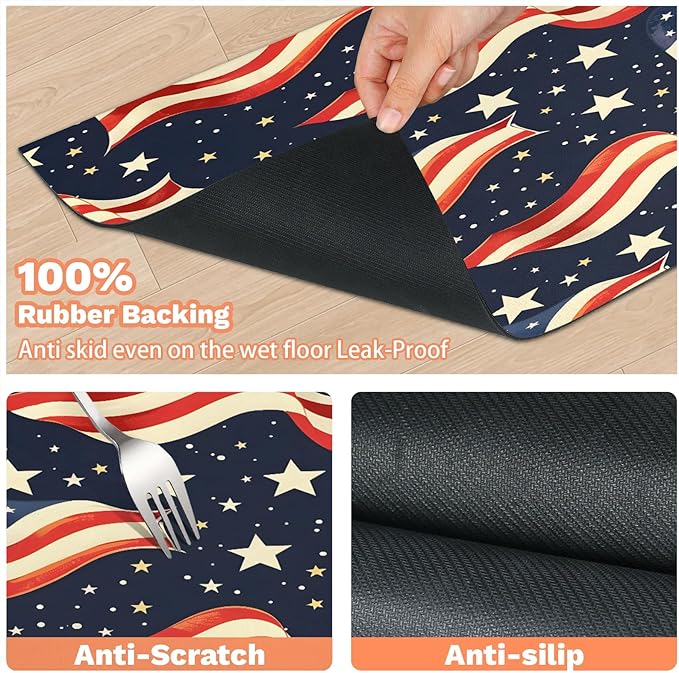 4th of July Dog Food Mat for Floors Absorbent Dog Bowl Mat for Food and Water Dispenser Quick Dry Cat Food Placemat Pet Supplies 24" x 32", Galaxy Star