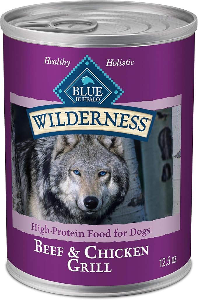 Blue Buffalo Wilderness Adult Wet Dog Food, High-Protein & Grain-Free, Made with Natural Ingredients, Beef & Chicken Grill, 12.5-oz Cans, 12 Count